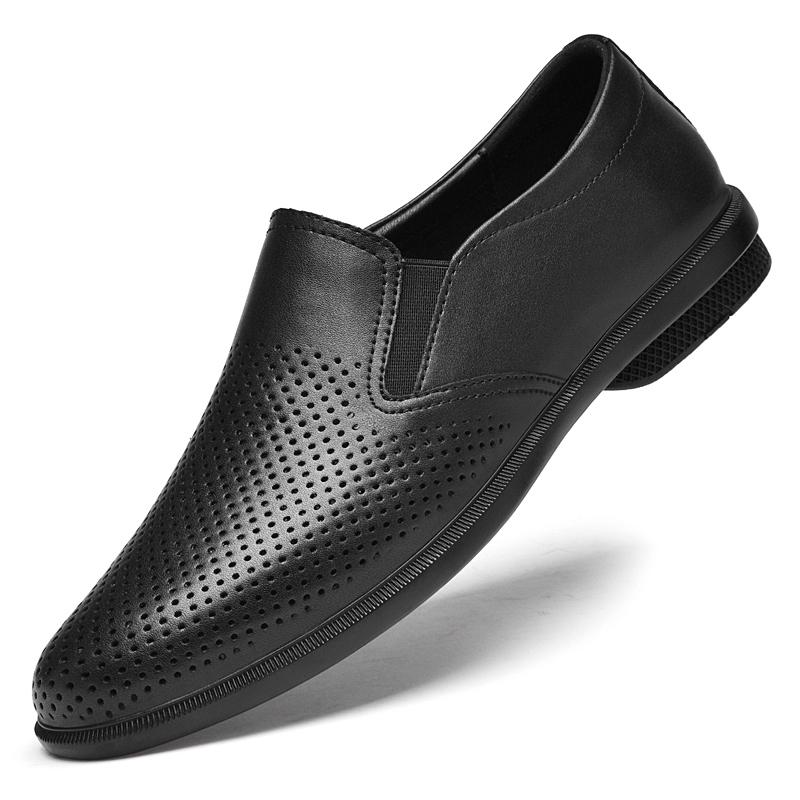 

New Men s casual solid-color leather loafers breathable air holes lazy shoes round toe soft sole comfortable office casual shoes 38