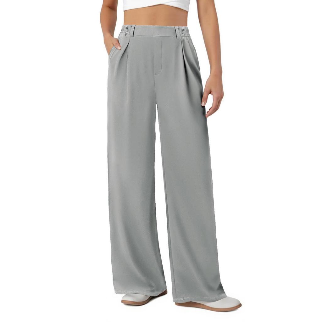 Stylish Women's Formal Trousers, Work Trousers, Business Casual Trousers, Wide-leg, Loose-fitting, High-waisted, Solid Color Casual Trousers