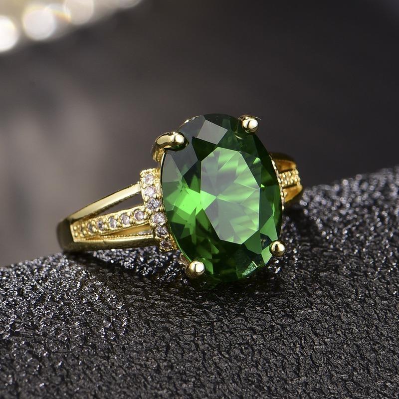 Sace Gems Klassischer Luxus Der ovale grüne Zirkon Ring Damen Schmuck Hochzeitsversprechen Party Geschenk