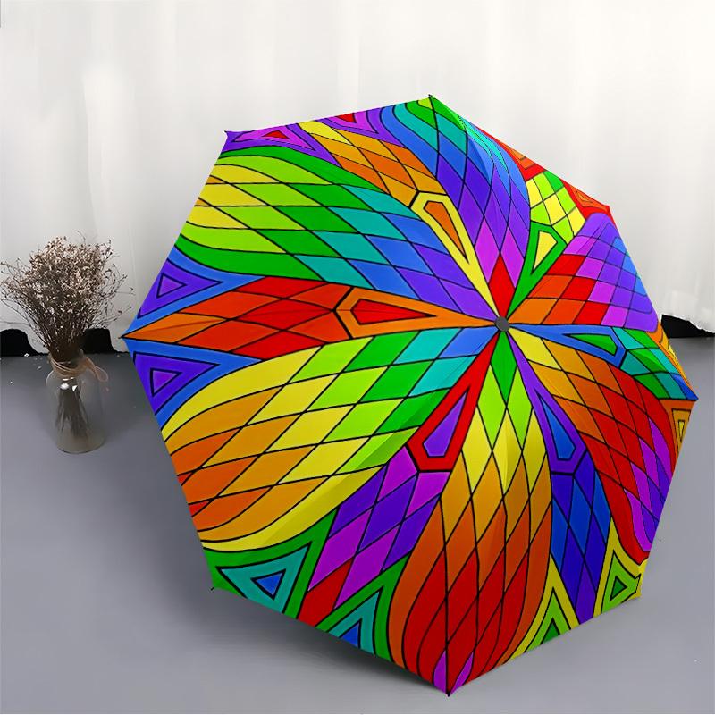 1pc Rainbow Colors Mandala Automatic Umbrella | Portable Foldable 8-Rib Manual Open, Cute Birthday & Holiday Gift for Outdoor yy260107074
