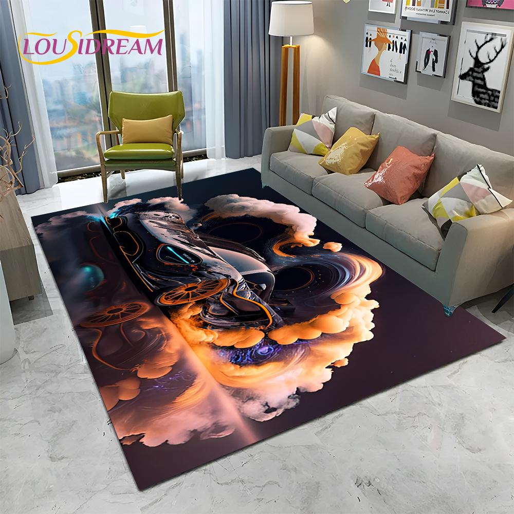 HD Concept Car 3D Future Sports Car Cartoon Carpet Rug for Home Living Room Bedroom Sofa Doormat Decor,kids Non-slip Floor Mat