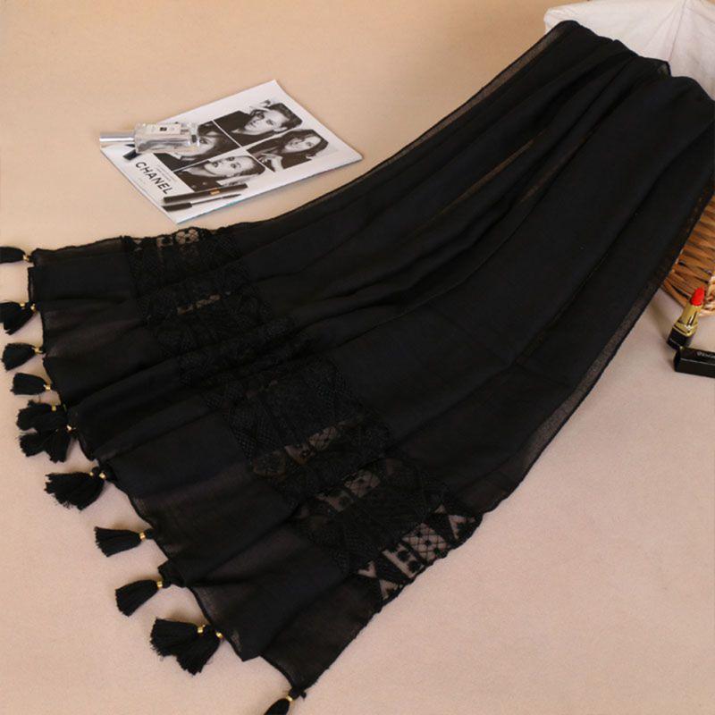 Women Cotton Shawl Solid Color Fashion Pure Elegance Lace Scarf Hanging Spring And Autumn Tassels