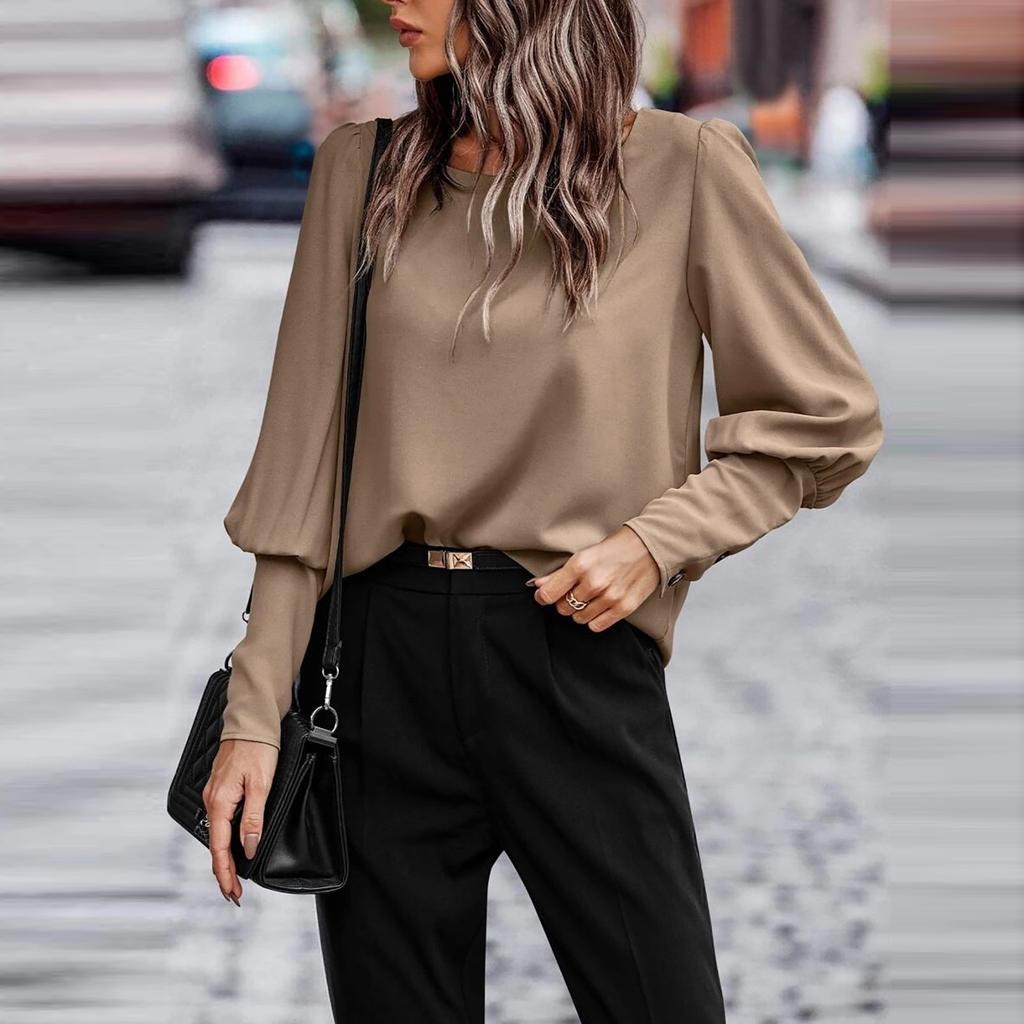 Women's ,color Casual And Versatile Round Neck Stylish Shirt Top