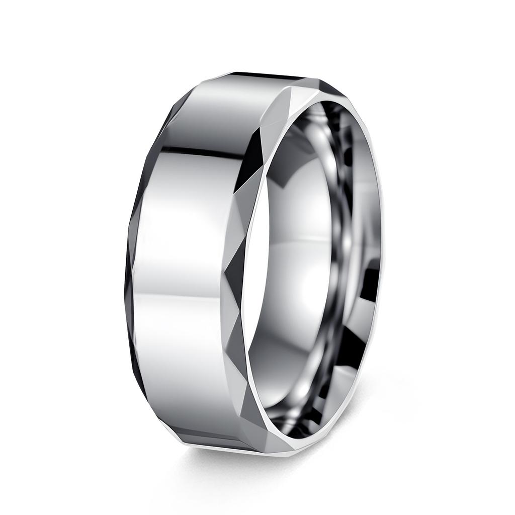 New European and American Popular Jewelry 8mm Men's Titanium Steel Ring, Carved Multi-faceted Edge Ring