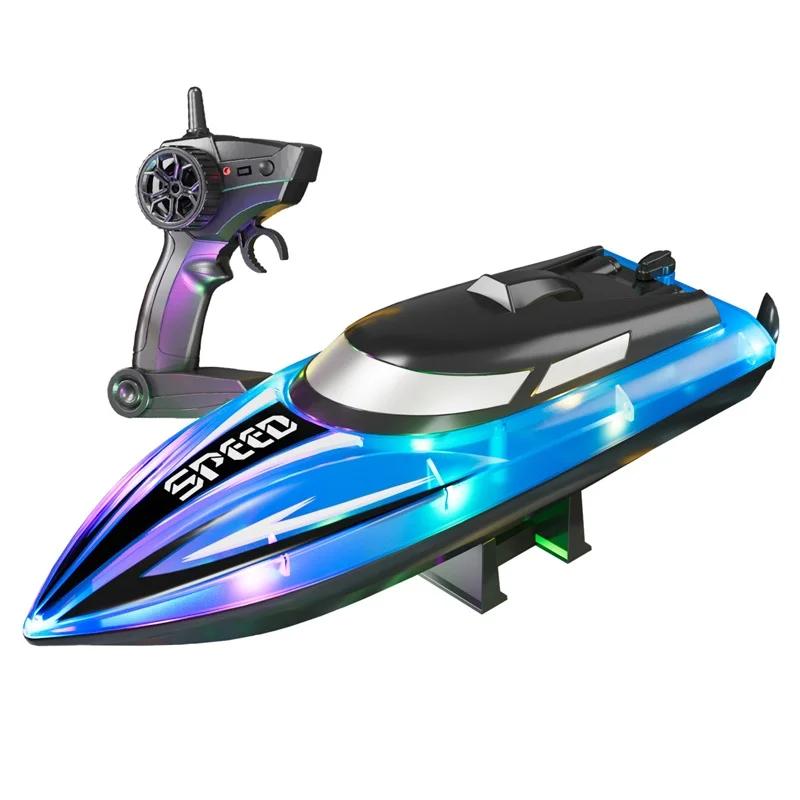 Rc Boat with Colorful Led Light Electric High-Speed Toy Waterproof Racing Remote Control Speedboat Competitive Toy Boy Kids Gift