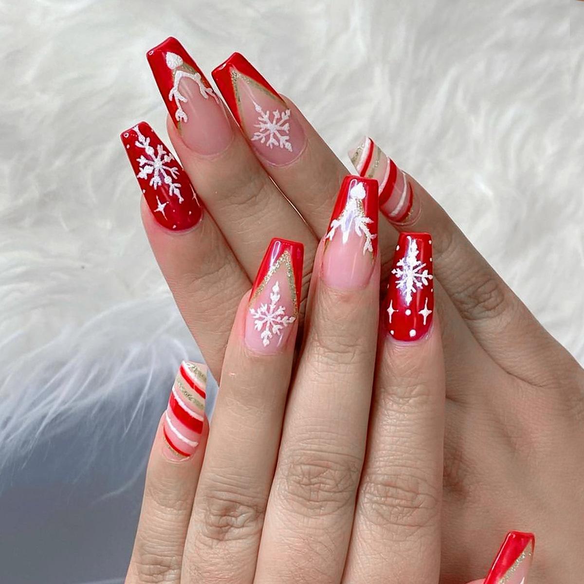 

Christmas Press-On Nails: Snowflake & Heart Design with Antler Accents