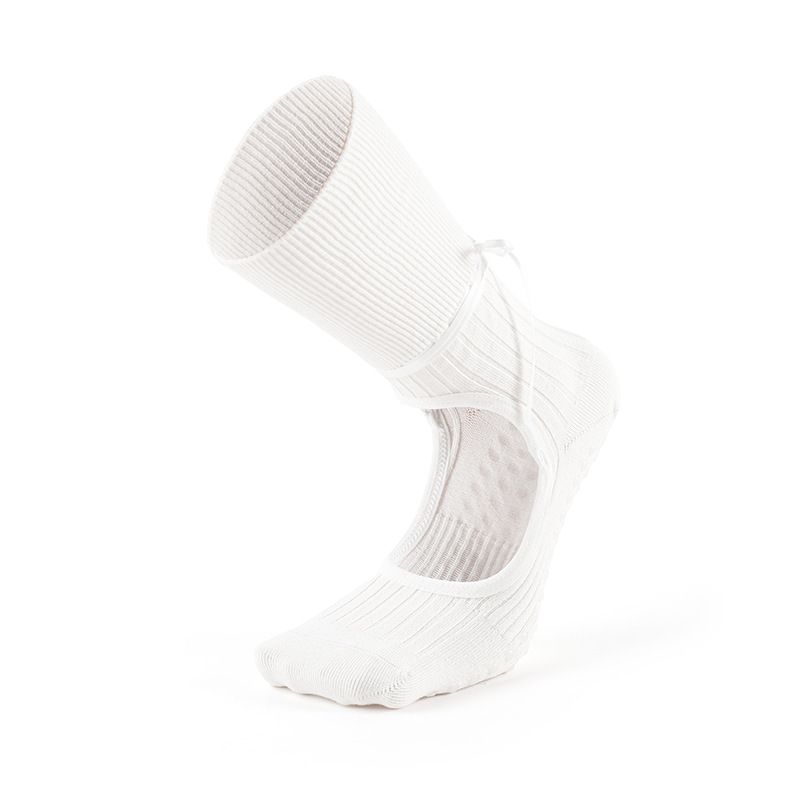 

Meikan Beautiful Look Yoga Socks Non-Slip Professional Women Open Instep Pilates Socks Indoor Drawstring Ribbon Room Socks White (35-38)