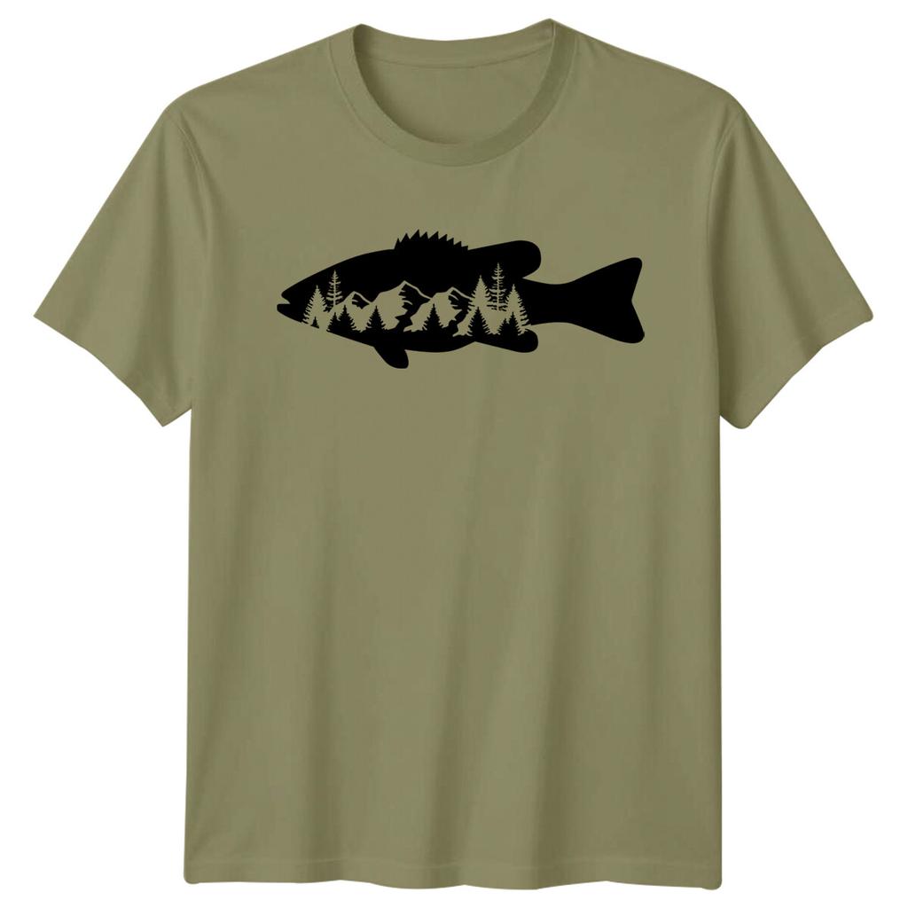 Fish Silhouette Mountain Scene Fishing Unisexs TShirt Outdoors Tee