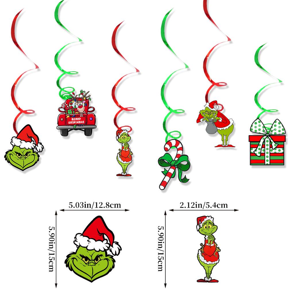 Christmas Grinch Theme Decorative Letter Flag Latte Flower Spiral Pendant Set Customization