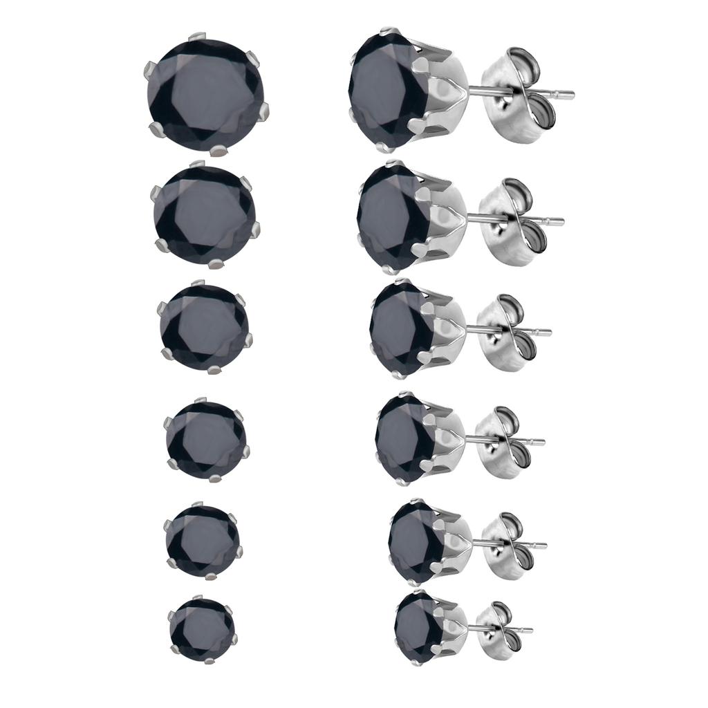 6Pairs/Set CZ Stud Earrings Stainless Steel Round White Cubic Zirconia Hypoallergenic 6 Claws Earring Trendy Jewelry