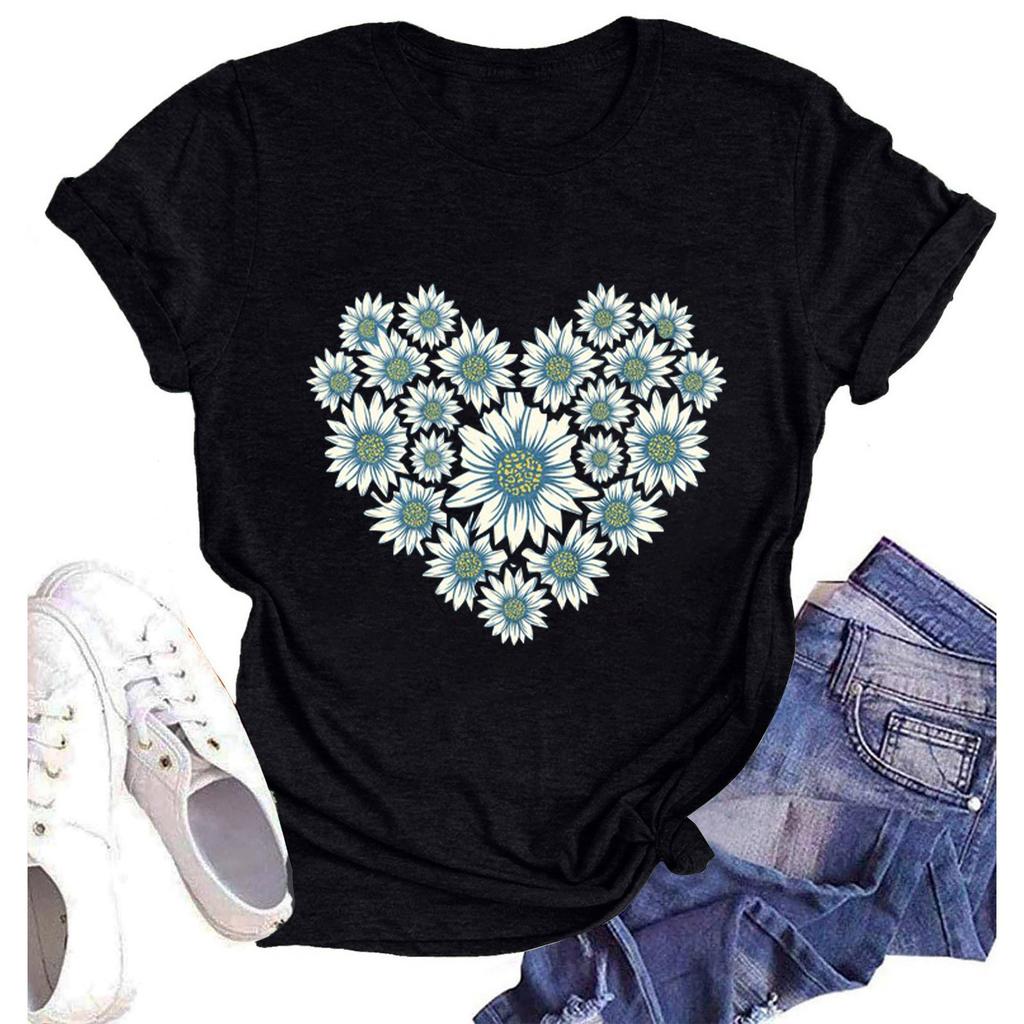 Women's Fashion Casual Summer Comfortable Printed Round Neck Short Sleeve Top Blouse