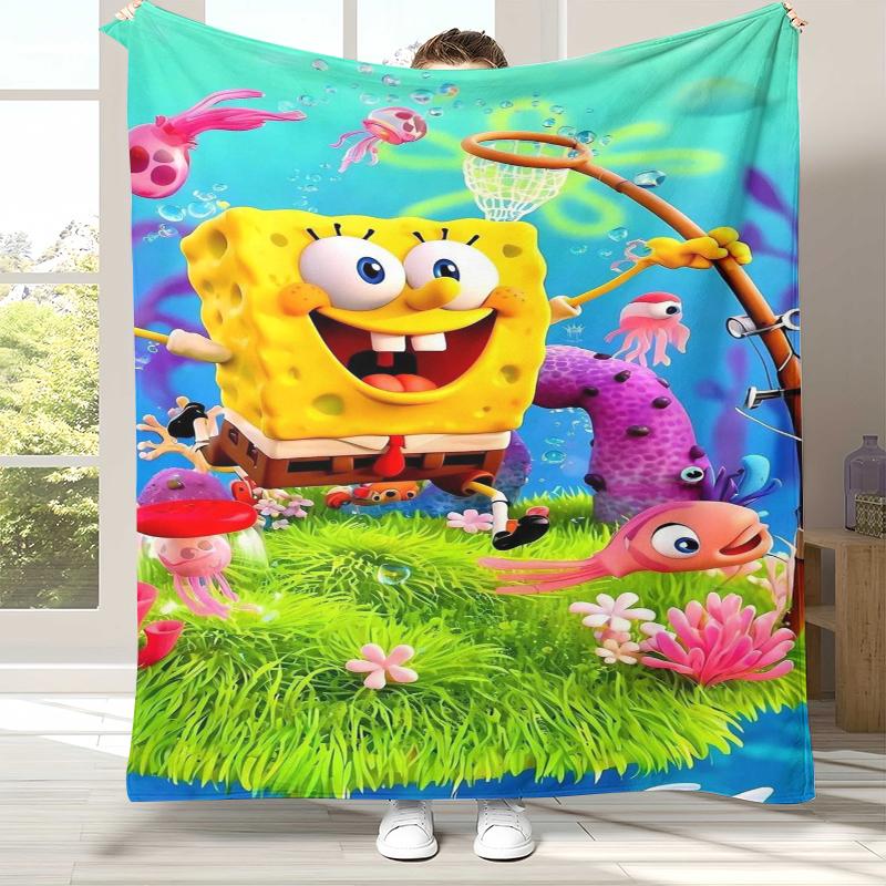 Funny S-SpongeBob Patrick Star Cartoon Flannel Blanket,Ultra Soft Warm Plush Throw for Home Bedroom Bed Sofa Cover Camping gift 75x90cm