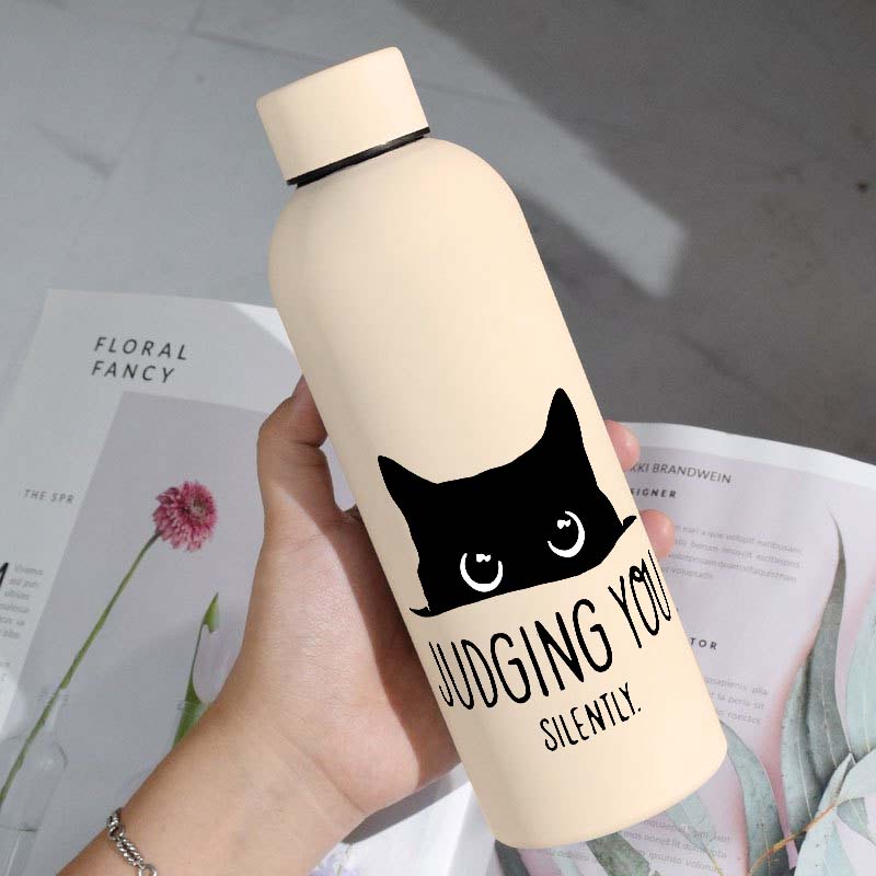 Cartoon Cute Cat Stainless Steel Water Bottle, 500ml-BWBG/16.9oz Reusable Vacuum Insulated Flask Cup 500ml