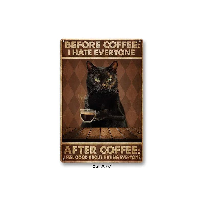 Metal Tin Sign Vintage Anime Animal Black Cat Poster Shabby Wall Plate Signs Crafts Garage Home Decor Plaques Tinplate Painti