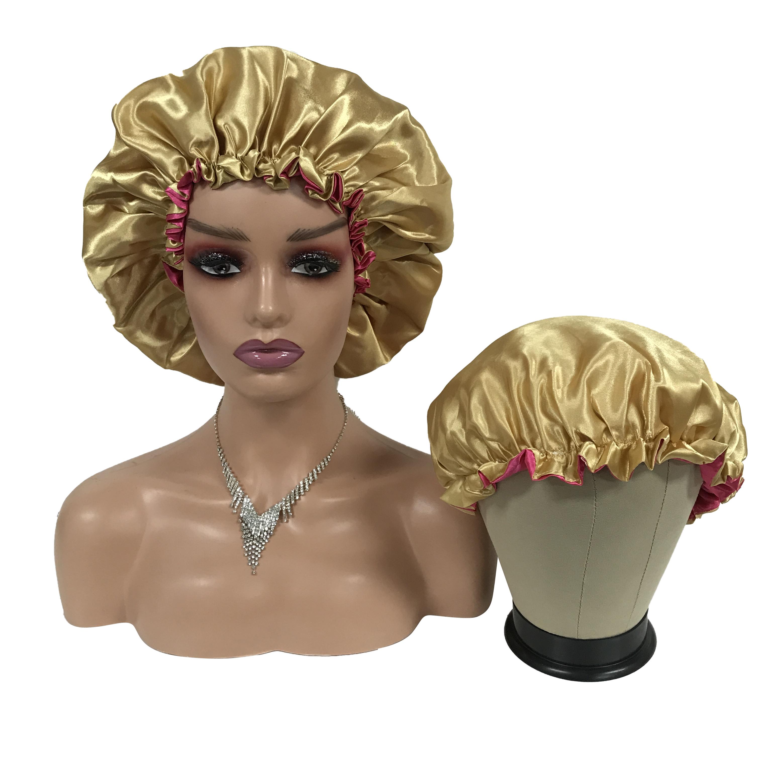 Wholesale Custom Satin Silk Sleep Bonnet Double Layer Hair Bonnets With Logo Accessories Bonnets and Satin Hair Wraps (as the picture,Adult size)