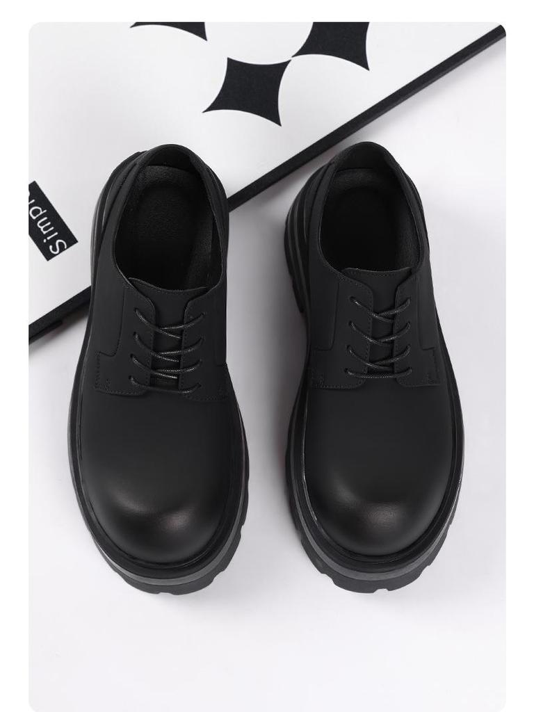 Herren Schwarze Leder Schuhe mit Höhenerhöhung - Dicke Sohle, Big-Toe-Design, Ideal für Hochzeiten und Geschäft.