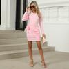 Women Spring Autumn Long Sleeve O Neck Bandage Solid Color Tight Package Hip Dress