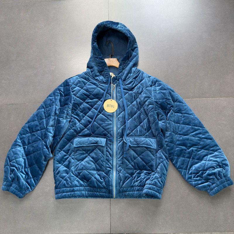 

Export Bibi Velvet Quilted Hooded Outwear Thin Coat Cute Cute Sister Jacket Coat Cotton-Padded Jacket Women Blue Velvet Cotton Coat L