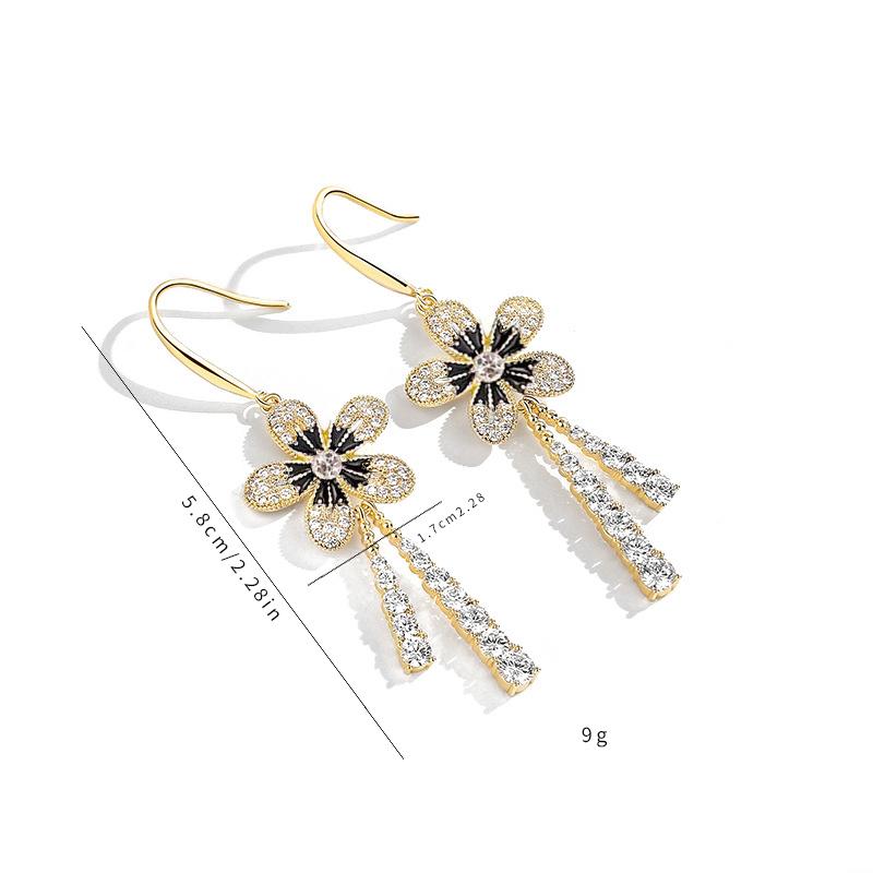 2022New Flower Tassel Shiny Long Earring Temperament Exquisite Elegant Trend Fashion Stud Earrings Wedding Birthday Gift