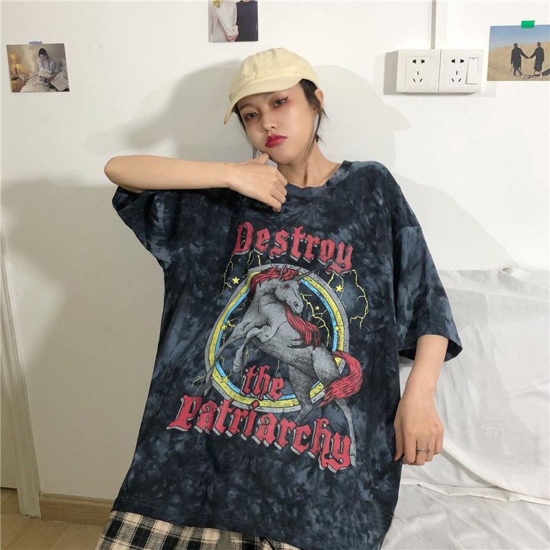 Dámske letné tričko s krátkym rukávom a potlačou písmen s okrúhlym výstrihom, voľný top s krátkym rukávom, streetwear tričko s batikovanou potlačou