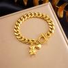 Gold Cuban Link Teddy Bear Heart Charm Bracelet – Playful Bold Jewelry, Sweet Love Gift for Women