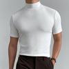 Letní Pánské tričko Slim Fit Trendy jednobarevné Prodyšné topy Krátké rukávy Rolák Pulovr Spodní košile
