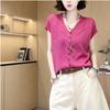 2026 Summer Women's Simple Solid Color Knit Top - Short-Sleeved, Single-Breasted, Round Neck, Age-Reducing Design