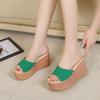 Summer New Large-size Thick-soled Slippers Women's Outer Wear Wedge Heel High Heel One-word Drag Fashion Sandals