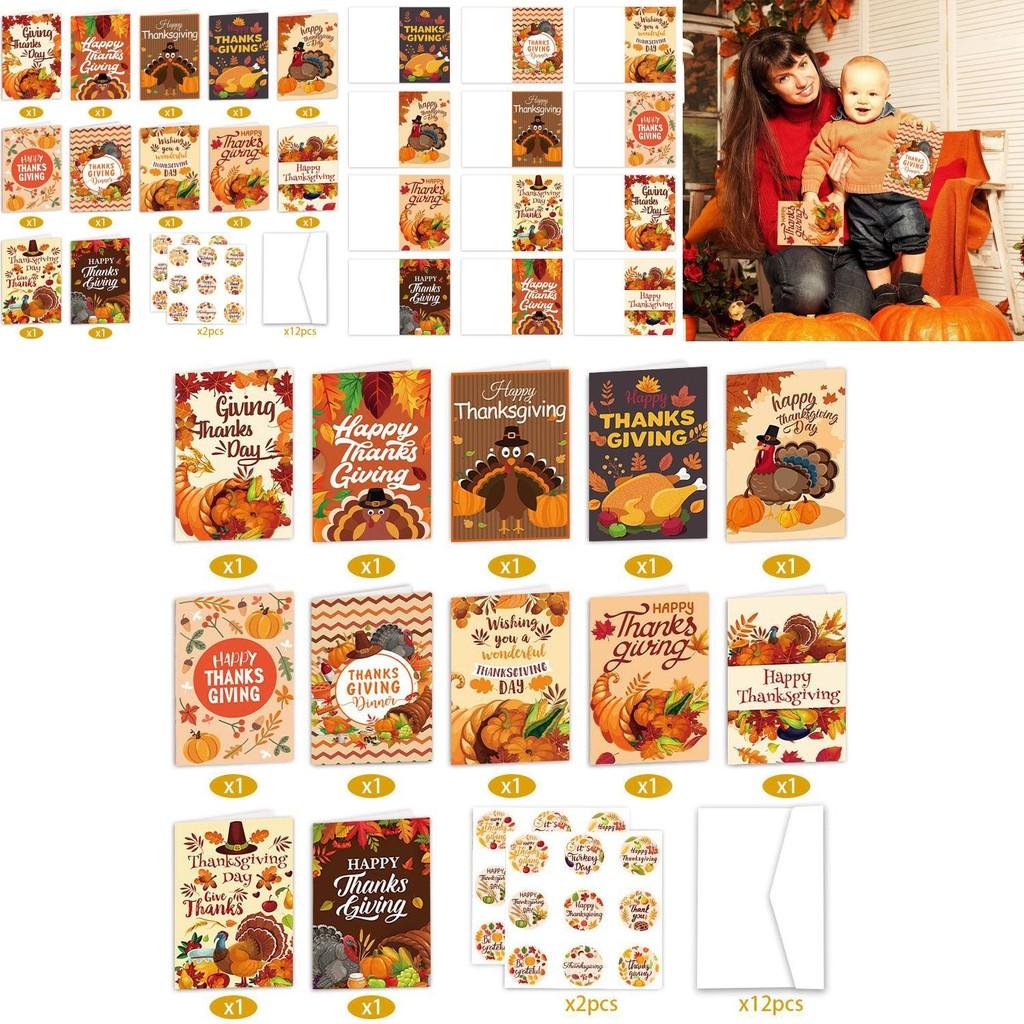 Thanksgiving Paper Greeting Card With Turkey Illustration And Envelope Stickers For Festive Celebration