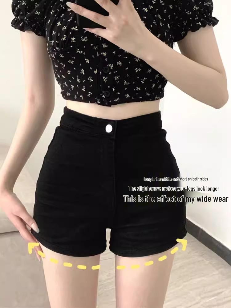 Dámské červené pikantní retro džínové šortky s vysokým pasem - Slim fit letní hot pants obepínající boky