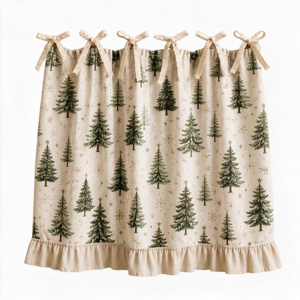 Decorative Christmas Oven Short Curtain Ruffled Edge Cabinet Curtain Kitchen Window