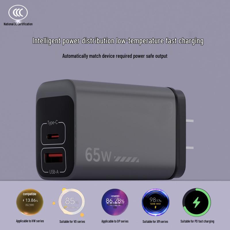 65W/120W Dual Port A+C Fast Charger Compatible with Huawei, Xiaomi, and Apple