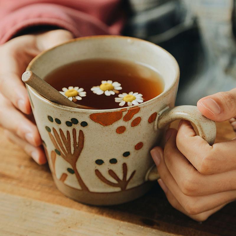375ml Retro Ceramic Coffee Mug Milk Tea Cup Hand-painted Porcelain Mug Home Office Water Cup Cafe Drinking Cup Creative Gift Mug