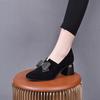 Women's single shoes spring new black bow high heels sheepskin low-top shoes women's shoes round head