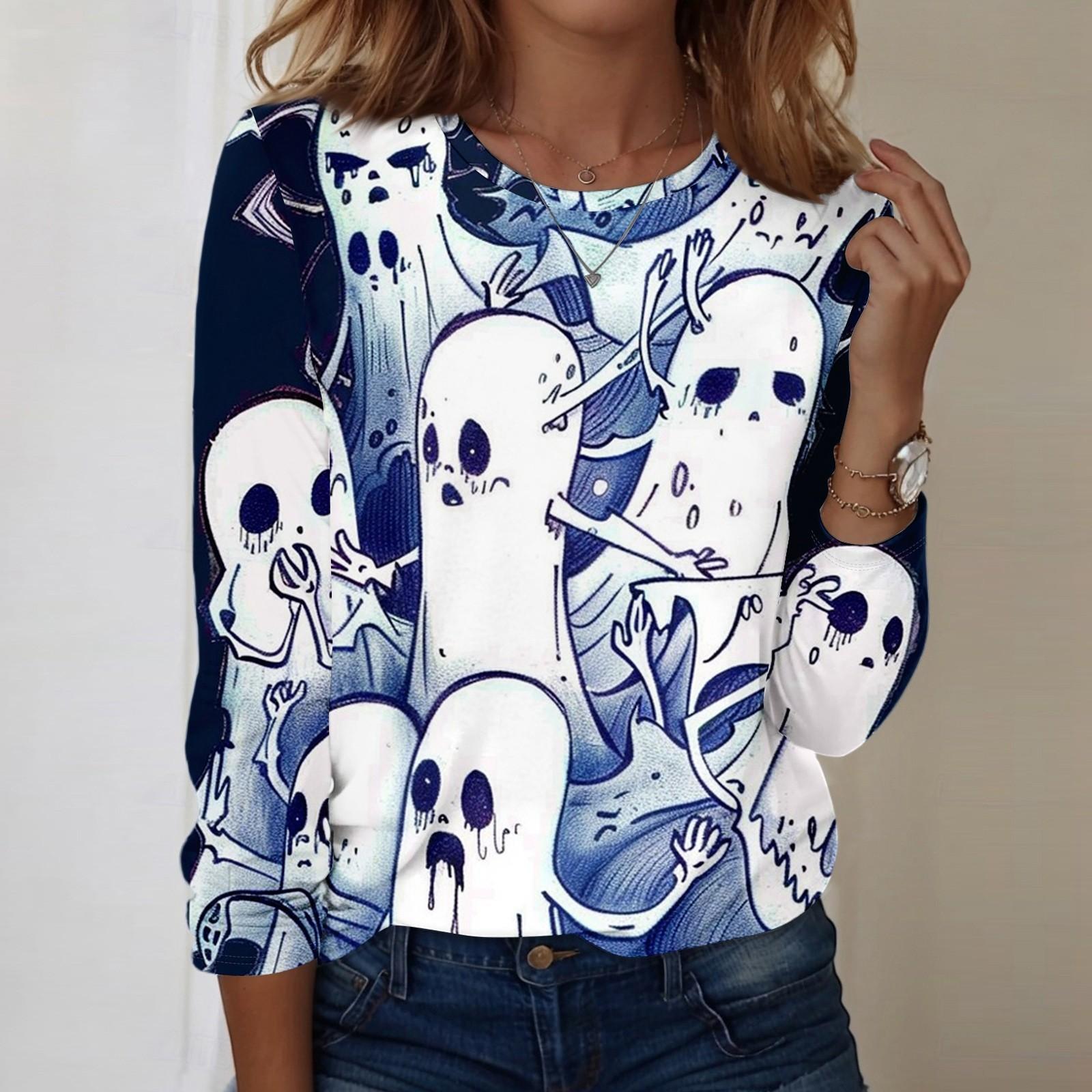 

Женский топ с круглым вырезом, свободного кроя, с длинными рукавами и принтом на Хэллоуин L белый