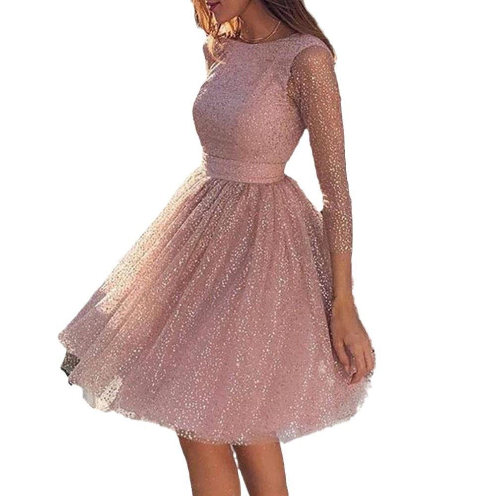 Summer new European and American women's fashion long-sleeved dress high waist cocktail dress evening dress