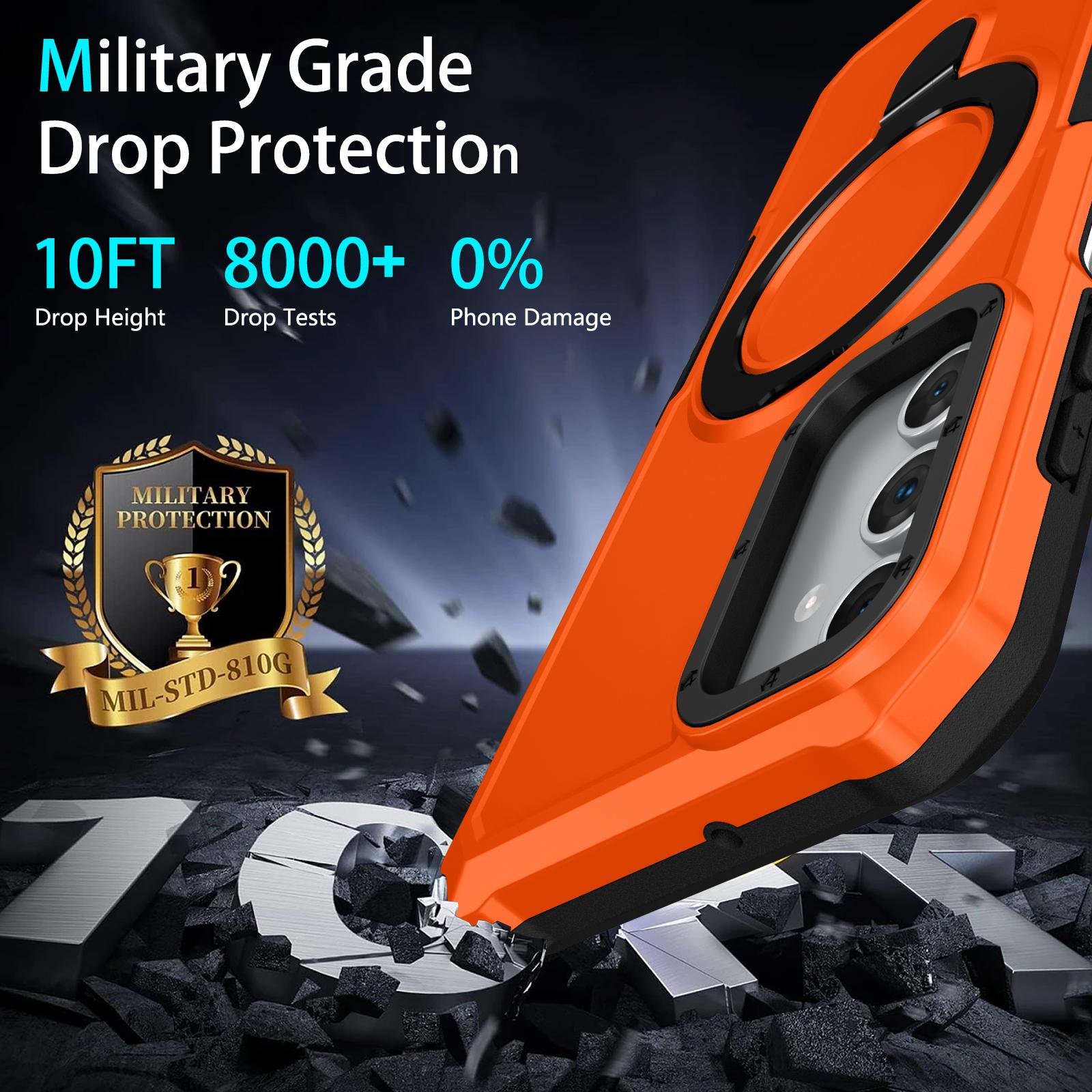 

For Samsung Galaxy A15 4G/A15 5G Cell Phone Case Hybrid TPU+PC Ring Holder Kickstand Cover Orange