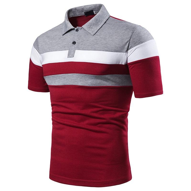 Men's New Lapel Short Sleeve Polo Patchwork T-Shirt Top