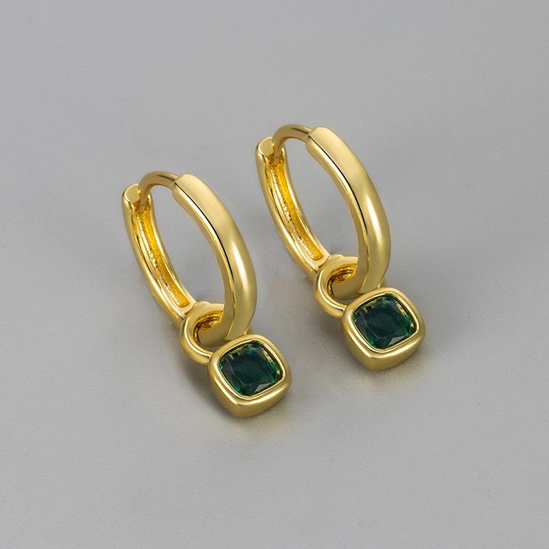 Emerald Square Diamond Drop Earrings For Women Light Luxury Niche Design Versatile Elegant High End Fashion Jewelry copper