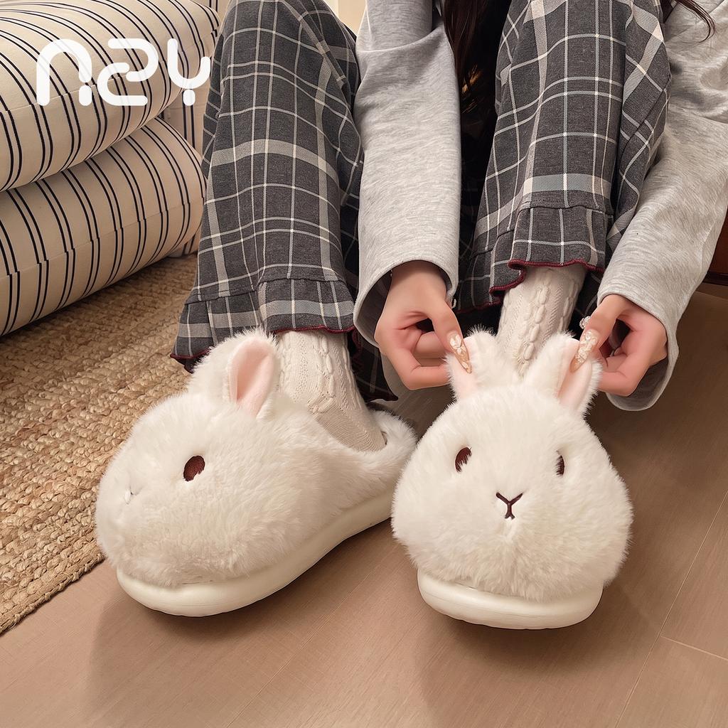 Cute rabbit cotton slippers female winter furry girl heart warm non-slip home indoor and outdoor wear