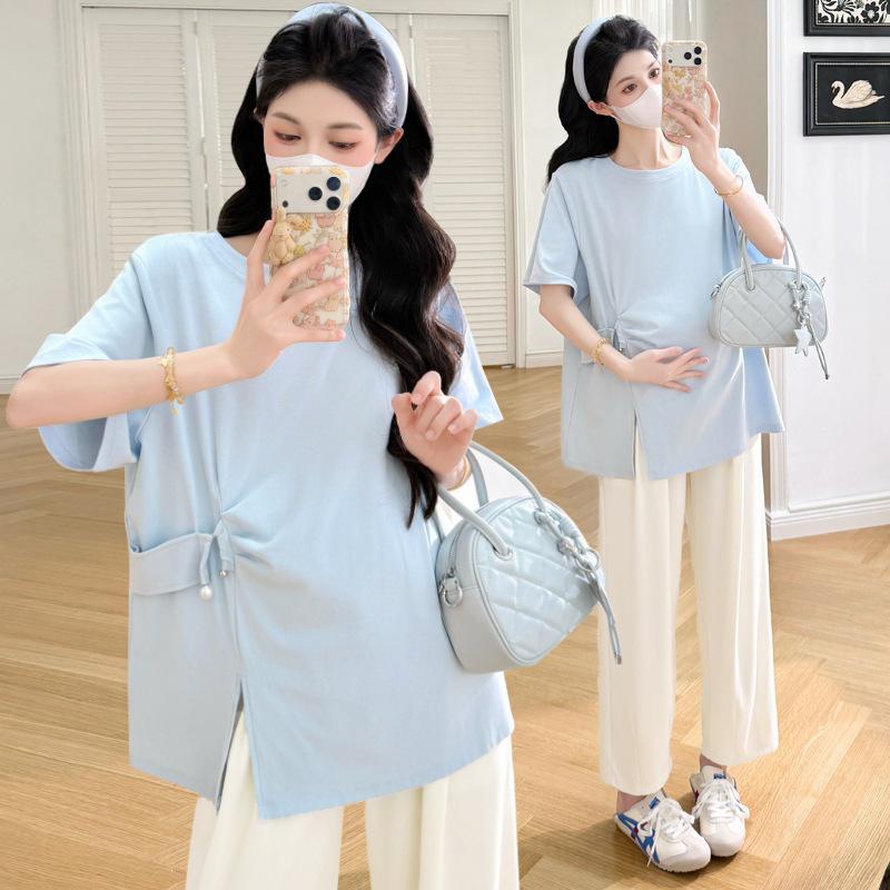 2026 Spring/Summer Plus Size Maternity T-shirt - Trendy, Versatile Short Sleeve Fashion Top for Moms 4XL