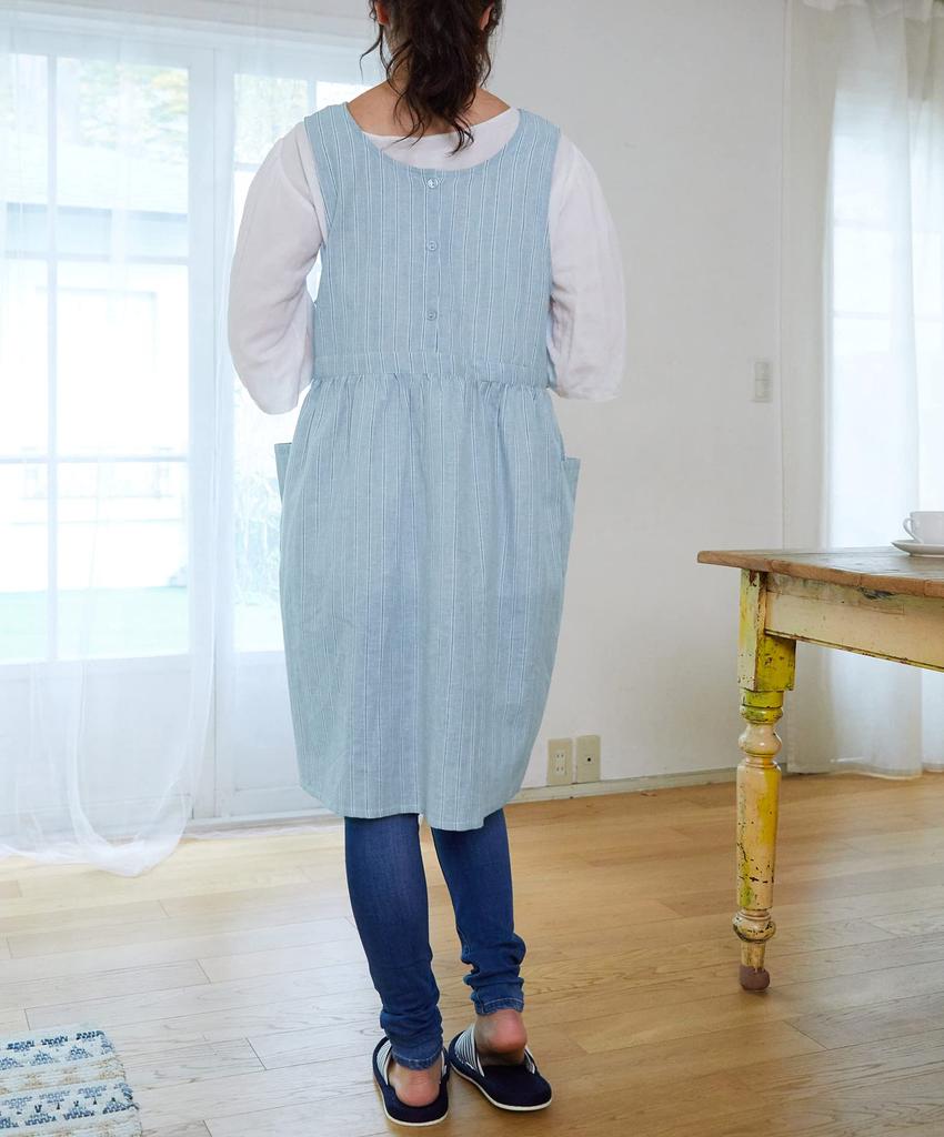 Striped BL [Hiba Japan] Apron, Linen-Stuffed 2-Way Apron, AP42235, M-L