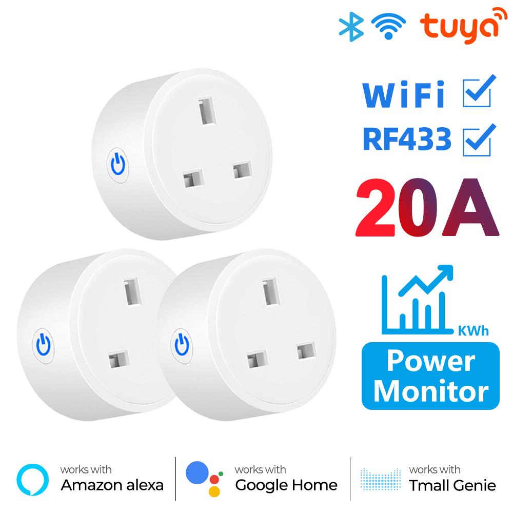 Wifi Rf433 Uk Smart Socket Plug Outlet 20a Adapter Power Monitor Wireless Remote Voice Control Timer For Google Home Alexa
