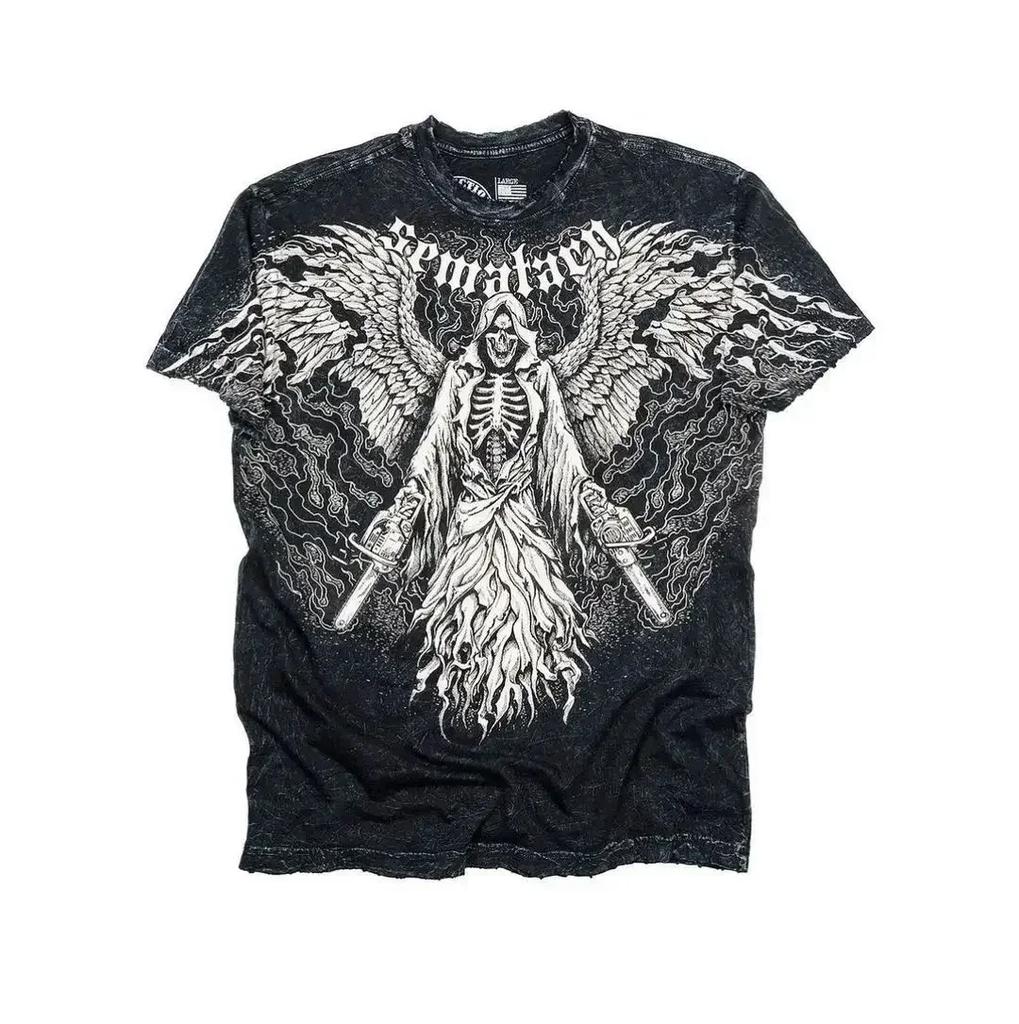 American Affliction T-shirt Men Y2K Street Vintage Fashion Casual Loose Tees Summer Clothes Loose Casual Cartoon Oversized Tops