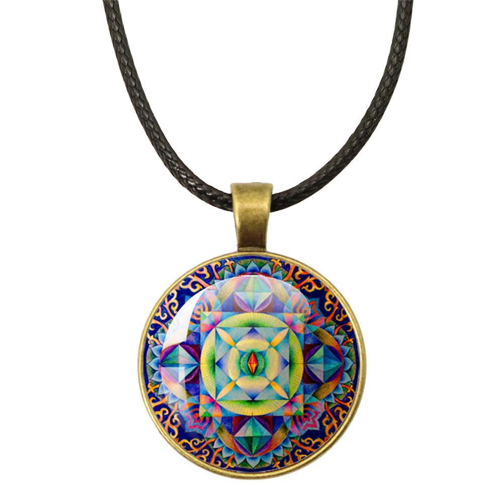 

OM Yoga Classic Necklaces Mandala Flower Of Life Rope Chain Glass Pendant Necklaces For Women Girls Gift Jewelry