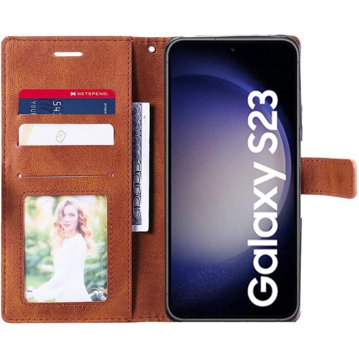 Coque pour samsung galaxy s23 - booling - rabat cuir synthétique intégral - marron - semi-rigide - silicone, pu