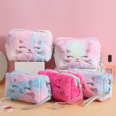 1 Pc Fur Cat Cosmetic Bag For Women Plush Girl Makeup Bag Female Beauty Case Travel Portable Toiletry Makeup Case Bag