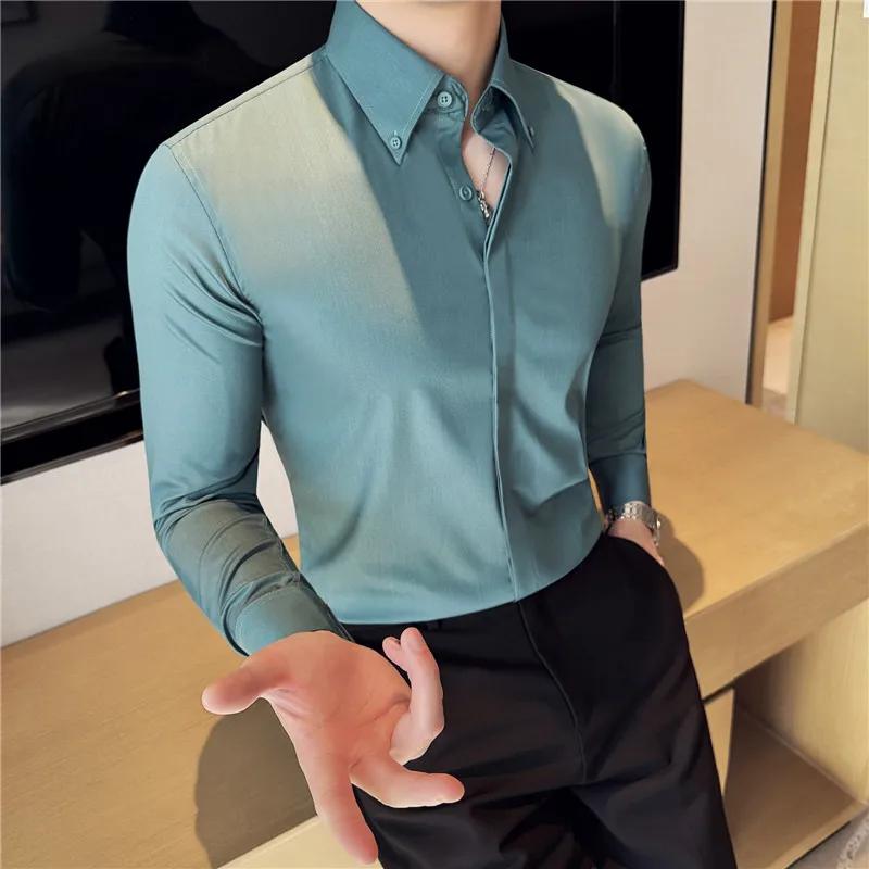 Men's Shirt Quality Korean Luxury Clothing Bamboo Fiber Shirts For Men Plain Color Business Formal Wear Slim Fit Shirts