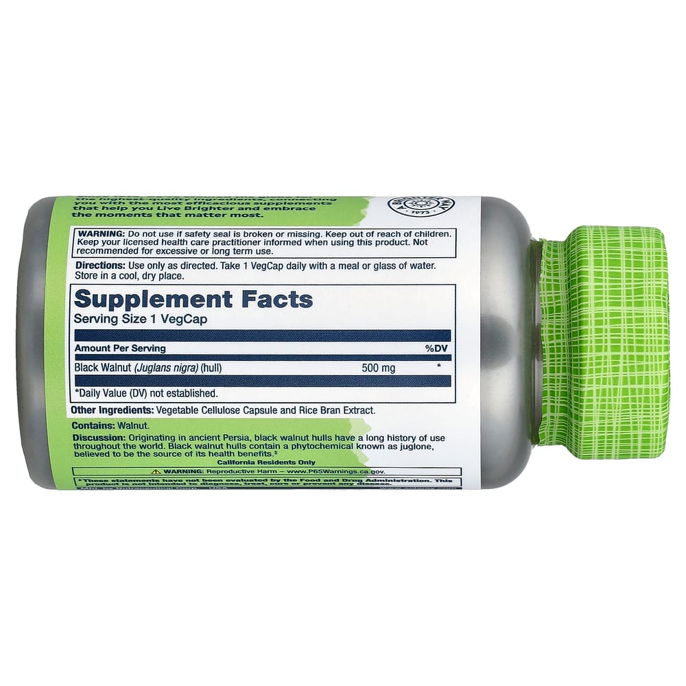 Solaray True Herbs Καρυδιά Μαύρη 500mg Φυτικές Κάψουλες, 100 τεμάχια