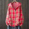 Camicette di grandi dimensioni per le donne Autunno Primavera Con cappuccio Manica lunga Monopetto Camicie a quadri Oversize Top Felpe con cappuccio da donna